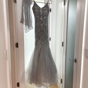 Kayra Gunmetal Embellished Gown
